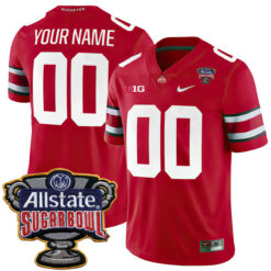 Custom Ohio State Buckeyes Football Scarlet Game Stitched Jersey w/ Allstate Sugar Bowl Patch