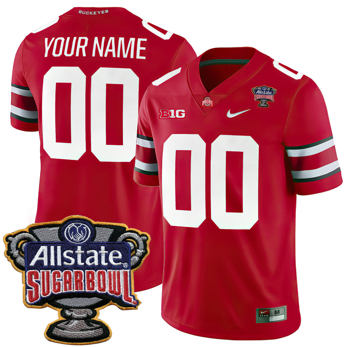Custom Ohio State Buckeyes Football Scarlet Game Stitched Jersey w/ Allstate Sugar Bowl Patch