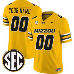 Custom Missouri Tigers Football Gold Vapor Limited Stitched Jersey w/ SEC Patch