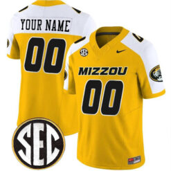 Custom Missouri Tigers Football Alternate Gold Vapor Limited Stitched Jersey w/ SEC Patch