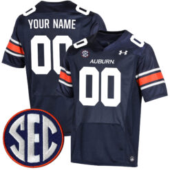 Custom Auburn Tigers Football Navy Game Stitched Jersey w/ SEC Patch