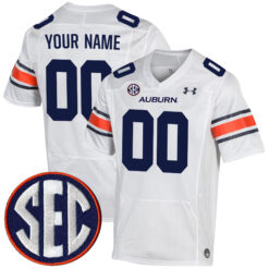 Custom Auburn Tigers Football White Game Stitched Jersey w/ SEC Patch