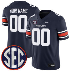 Custom Auburn Tigers Football Navy Home Game Stitched Jersey w/ SEC Patch