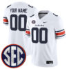 Custom Auburn Tigers Football White Away Game Stitched Jersey w/ SEC Patch