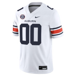 Alternative view of Custom Auburn Tigers Football White Away Game Stitched Jersey w/ SEC Patch