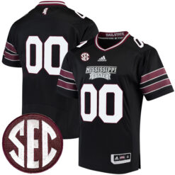 Custom Mississippi State Bulldogs Football Black Premier Stitched Jersey w/ SEC Patch