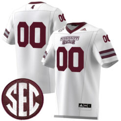 Custom Mississippi State Bulldogs Football White Premier Strategy Stitched Jersey w/ SEC Patch
