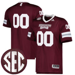 Custom Mississippi State Bulldogs Football Maroon Premier Stitched Jersey w/ SEC Patch