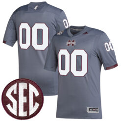 Custom Mississippi State Bulldogs Football Grey Premier Strategy Stitched Jersey w/ SEC Patch