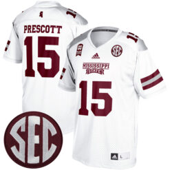 Dak Prescott Mississippi State Bulldogs Football White Alumni Stitched Jersey w/ SEC Patch