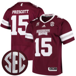 Dak Prescott Mississippi State Bulldogs Football Maroon Premier Stitched Jersey w/ SEC Patch