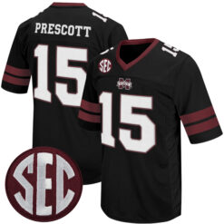 Dak Prescott Mississippi State Bulldogs Football Black Throwback Stitched Jersey w/ SEC Patch