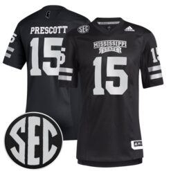 Dak Prescott Mississippi State Bulldogs Football Black Premier Strategy Stitched Jersey w/ SEC Patch