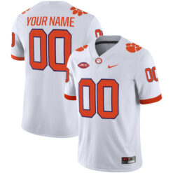 Custom Clemson Tigers Football White Game Stitched Jersey w/ ACC Patch