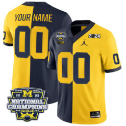 Custom Michigan Wolverines Football 2023 CFP Champions Split Stitched Jersey