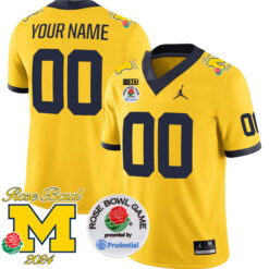 Custom Michigan Wolverines Football 2024 Rose Bowl Maize Stitched Jersey
