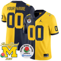 Custom Michigan Wolverines Football 2024 Rose Bowl Split Stitched Jersey