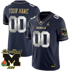 Custom Michigan Wolverines Football 2024 Rose Bowl Navy Gold Stitched Jersey