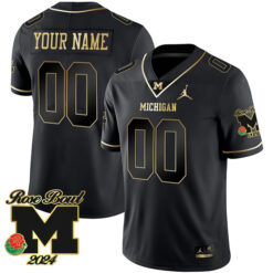 Custom Michigan Wolverines Football 2024 Rose Bowl Black Gold Stitched Jersey