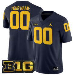 Custom Michigan Wolverines Football Navy Game Stitched Jersey w/ B1G Patch
