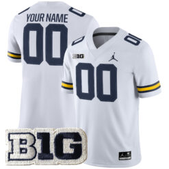 Custom Michigan Wolverines Football White Game Stitched Jersey w/ B1G Patch