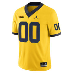 Alternative view of Custom Michigan Wolverines Football Maize Game Stitched Jersey w/ B1G Patch