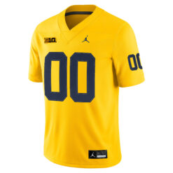 Alternative view of Custom Michigan Wolverines Football Maize Alternate Game Stitched Jersey w/ B1G Patch