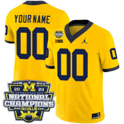 Custom Michigan Wolverines Football CFP National Championship Maize Stitched Jersey