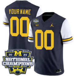 Custom Michigan Wolverines Football CFP National Championship Alternate Navy Stitched Jersey