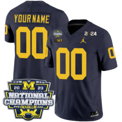 Custom Michigan Wolverines Football 2023 CFP National Championship Navy Stitched Jersey