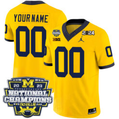 Custom Michigan Wolverines Football 2023 CFP National Championship Maize Stitched Jersey