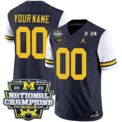 Custom Michigan Wolverines Football 2023 CFP National Championship Alternate Navy Stitched Jersey