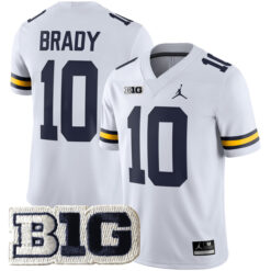 Tom Brady Michigan Wolverines Football White Away Stitched Jersey w/ B1G Patch