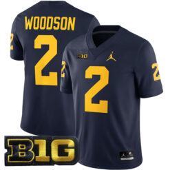Charles Woodson Michigan Wolverines Football Navy Home Stitched Jersey w/ B1G Patch