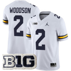 Charles Woodson Michigan Wolverines Football White Away Stitched Jersey w/ B1G Patch