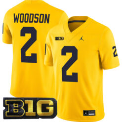 Charles Woodson Michigan Wolverines Football All Maize Stitched Jersey w/ B1G Patch