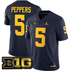 Jabrill Peppers Michigan Wolverines Football Navy Home Stitched Jersey w/ B1G Patch