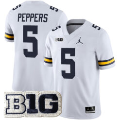 Jabrill Peppers Michigan Wolverines Football White Away Stitched Jersey w/ B1G Patch