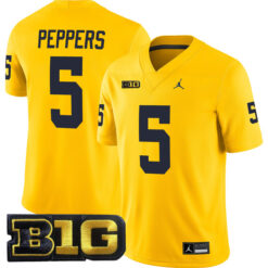 Jabrill Peppers Michigan Wolverines Football All Maize Stitched Jersey w/ B1G Patch