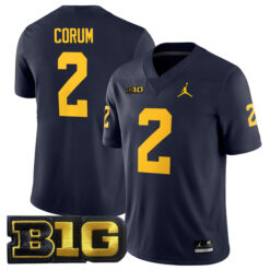 Blake Corum Michigan Wolverines Football Navy Home Stitched Jersey w/ B1G Patch