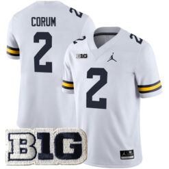Blake Corum Michigan Wolverines Football White Away Stitched Jersey w/ B1G Patch