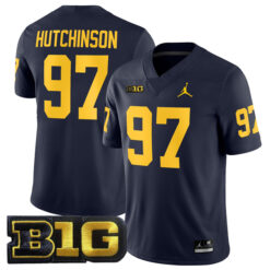 Aidan Hutchinson Michigan Wolverines Football Navy Home Stitched Jersey w/ B1G Patch