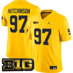 Aidan Hutchinson Michigan Wolverines Football All Maize Stitched Jersey w/ B1G Patch