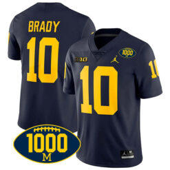 Tom Brady Michigan Wolverines Football Navy Home Stitched Jersey w/ 1000 Win Patch