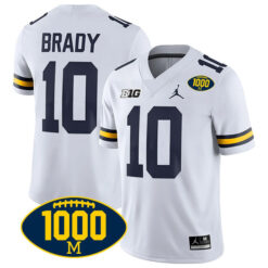 Tom Brady Michigan Wolverines Football White Away Stitched Jersey w/ 1000 Win Patch