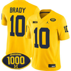 Tom Brady Michigan Wolverines Football All Maize Stitched Jersey w/ 1000 Win Patch