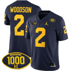 Charles Woodson Michigan Wolverines Football Navy Home Stitched Jersey w/ 1000 Win Patch