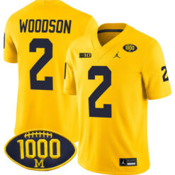 Charles Woodson Michigan Wolverines Football All Maize Stitched Jersey w/ 1000 Win Patch