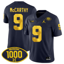 J.J. McCarthy Michigan Wolverines Football Navy Home Stitched Jersey w/ 1000 Win Patch
