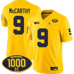 J.J. McCarthy Michigan Wolverines Football All Maize Stitched Jersey w/ 1000 Win Patch